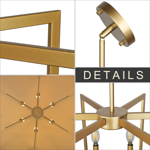 Slick Six Bulb Gold Chandelier That Gonna Level Up Your Space, modern farmhouse ceiling light geometric metal shade details.