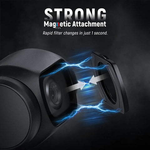 Illustration of strong magnetic attachment, Pro Creator ND Filter Kit With CPL For Pocket 3, Pocket 4, And Osmo Pocket Xtra Muse.