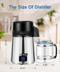 1 Gallon Water Distiller Timeable With 304 Stainless Steel Filter and CNC Timing LCD Display dimensions shown