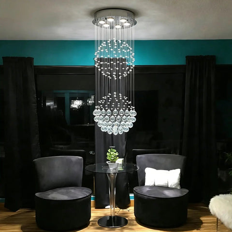 6 Light Crystal Chandelier For Dining Room And Living Room, Crystal Ball Rain Drop Flush Mount Ceiling Light Fixture for foyer