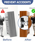 Before and after comparison of Heavy Duty Anti Tip Furniture Safety Straps For Baby Proofing And Wall Mirror Mounts.