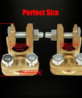 Beefy Brass Battery Terminals Top Post Connectors Clamps Set for Marine Cars Boats and RVs, front view with measurements