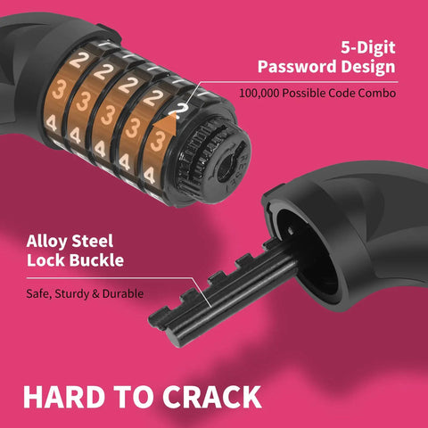 Heavy Duty Bike Chain Lock Three Point Two Foot Long With Five Digit Resettable Combination Keyless Lock For Bike Electric Scooter Ebike And Motorcycle Rose Color