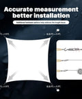 Diagram showing accurate measurement and installation instructions for Beige Square Waterproof Sun Shade Sail 9.5 Ft By 9.5 Ft UPF50 Plus.