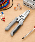 Compact Manual Wire Stripper Pliers Cutter And Gripper Tool 7.4 Inch for electrical tasks alongside wire connectors and tools.