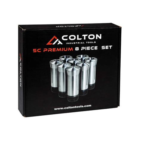 Box of 8 Piece Precision 5C Round Collet Set With 0.0005 Inch Tolerance, Laser Marked Sizes, Ground Mating Surfaces, And 1.238-20 Threads