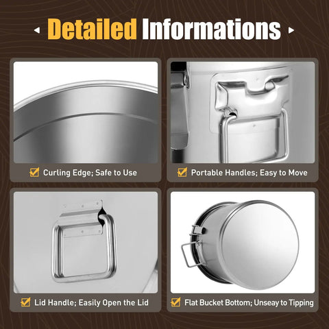 Pro Level Heavy Duty 304 Stainless Steel Airtight Kitchen Canister With Rock Solid Locking Lid And Grippy Handles Mega Pantry Storage Bin detailed features.