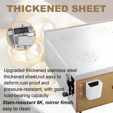 Electric Dim Sum Steamer Machine With Dry Boil Alarm Four Hole Design, showing stainless steel construction and digital display
