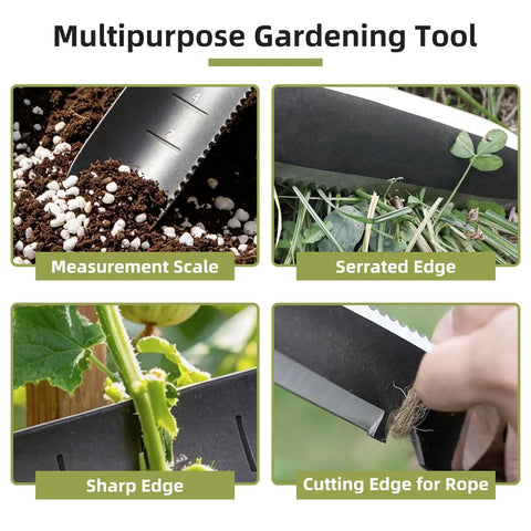 Hori Hori Garden Knife With 7 Inch Stainless Steel Blade And Full Tang Walnut Handle All Purpose Outdoor Garden Tool For Digging Weeding Cutting And Pruning Includes Hanging Hole Great Gift For Gardeners. Multipurpose garden knife with measurement scale, serrated and sharp edges.