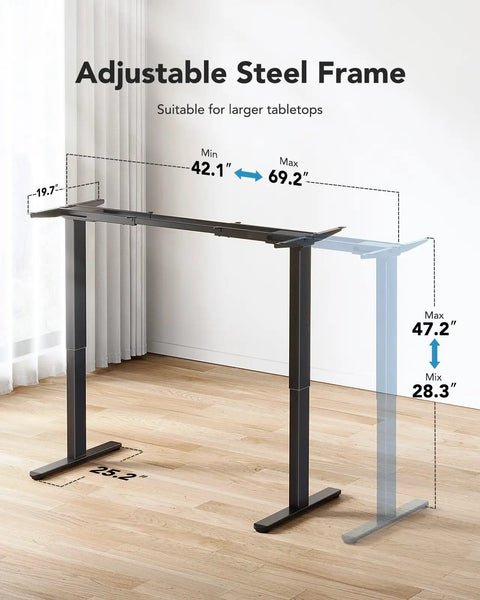 Electric Standing Desk Frame With Dual Motors 265 Lb Load Thick Automotive Grade Steel T Shaped Legs Fits Up To 90x31.5 Inch Desktops