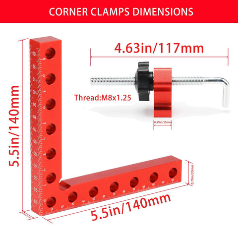 Four Pack 90 Degree Right Angle Clamps With Storage Box, 5.5 Inch Aluminum Alloy Precision Positioning Squares dimensions