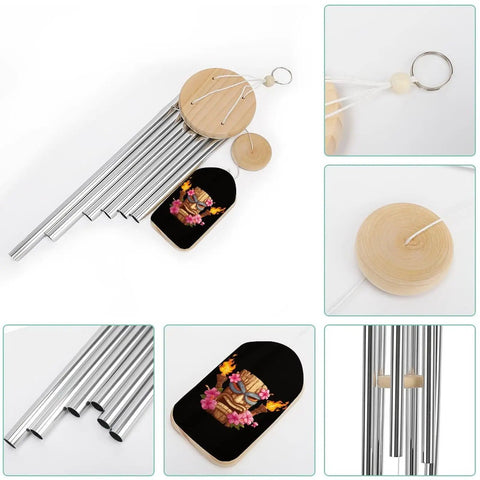 Mask Inspired Hawaiian Flowers Wind Chimes With Six Tuned Aluminum Tubes For Outdoor Decor Garden Patio Balcony Good Vibe Weatherproof Aluminum Build With Wooden Tags And Sturdy Hangers.