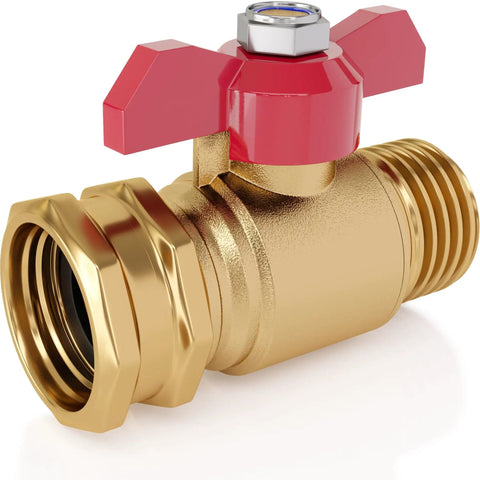Brass garden hose shut off valve 3/4 inch full flow design, built tough and heavy duty 2026 edition with red handle.