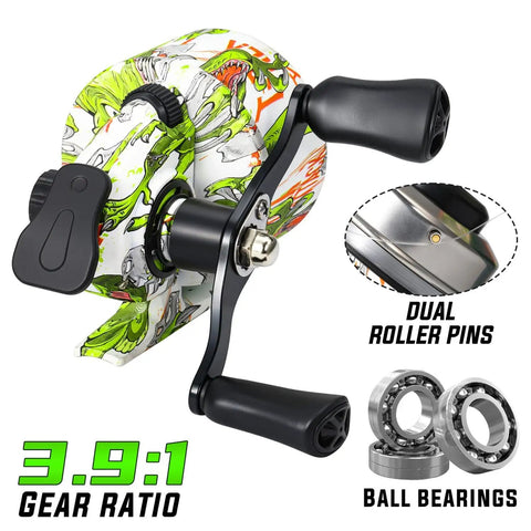 Spincast Fishing Reel Size 30 With Right Or Left Hand Retrieve 3 9 To 1 Gear Ratio Pre Spooled With Line, camo design visible