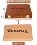 Pro-Grade 10-Piece Woodworking Chisel Set With Wooden Box, Honing Guide, Sharpening Stone, Razor-Sharp CR-V Steel Blades packaging