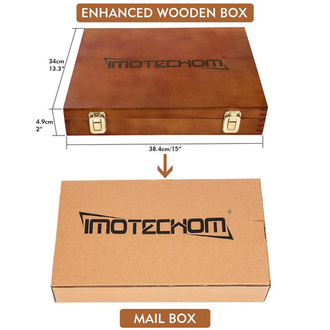 Pro-Grade 10-Piece Woodworking Chisel Set With Wooden Box, Honing Guide, Sharpening Stone, Razor-Sharp CR-V Steel Blades packaging