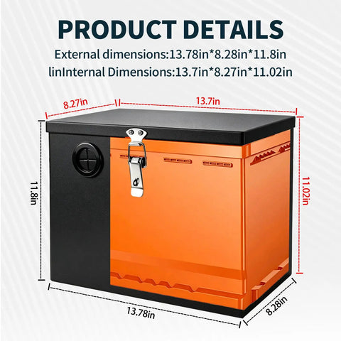Built Tough Stainless Steel Battery Box For Group 24 And 27 Batteries Lockable 12V Power Relocation Kit dimensions 13.78x8.28x11.8 inches.