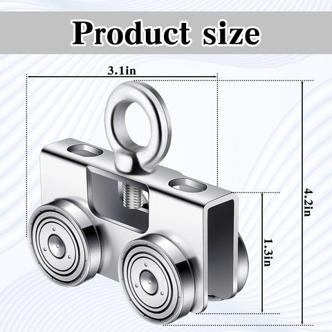 Four-Piece Ring-Style Electric Hoist Trolley Set For 1-5/8 Inch Wide Strut Channel, Silent Operation, product size dimensions