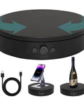 Foxvee 360 Degree Silent Rotating Display Stand Speed Adjustable Motorized Turntable, black with USB and dial control.