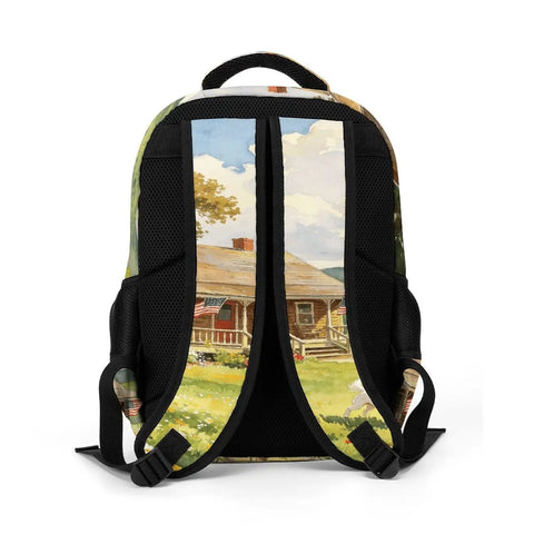 Back view of Puppy Watercolor Printed Backpack Unisex Large Capacity Go-To Everyday Carry Bag With Durable Polyester Fabric, sturdy straps