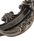 Close-up of Two Pack Vintage Antique Bronze Drawer Pull Handles for Drawers, Jewelry Boxes, Cabinets, and Furniture Hardware.