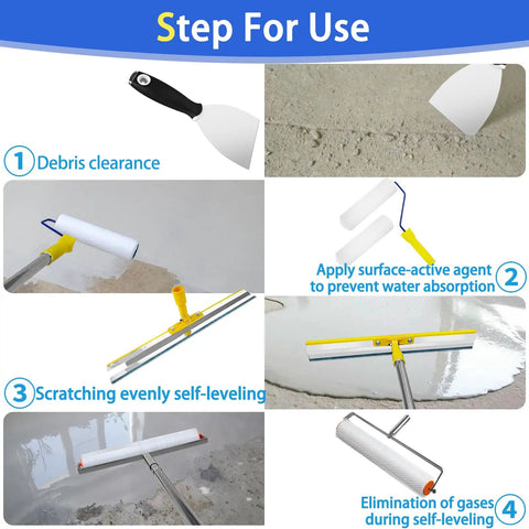Self Leveling Concrete Tools Spiked Roller With 63in Telescopic Pole For Epoxy Resin And Concrete Floors, Boost Job Speed And Precision, Slash Labor Time In Half With A Pro Grade Kit step-by-step use guide