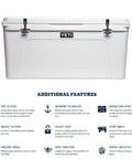 Rugged Rotomolded Outdoor Cooler With Three Inch Insulation And Bear Proof Certification, featuring durable white finish and sturdy handles.