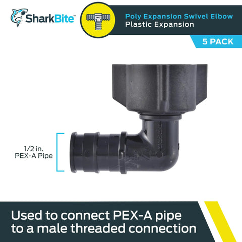 Expansion FNPT Swivel 90 Degree Elbow For PEX A Tubing One Half Inch By One Half Inch NPSM Female To Male Thread Fittings Plastic Plumbing
