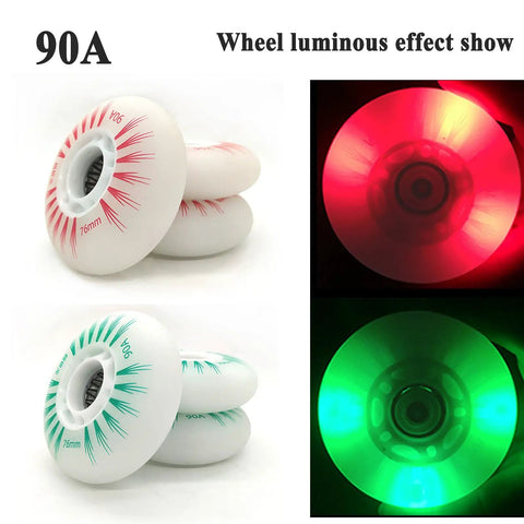 90A LED Light Up Inline Skate Wheels 70mm Pink and Green Luminous Effect, 8 Pack Replacement Wheels for Indoor Outdoor Use