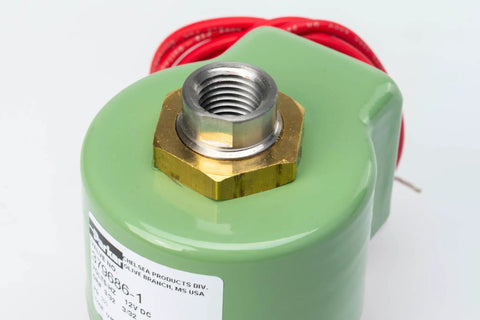 Close-up of 12V Hydraulic Solenoid Valve 379686-1 For 6-Bolt Powershift PTOs with wire detail, fits 230-272 Series.