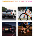 Reflective stripe stickers on vehicles and bicycles for visibility at night and in low-light conditions.