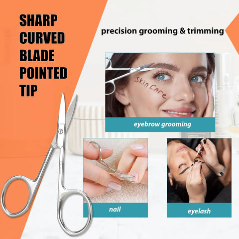 Facial Hair Scissors And Grooming Kit For Guys And Gals With Curved Safety Tip Clippers for precise trimming of eyebrows and nails