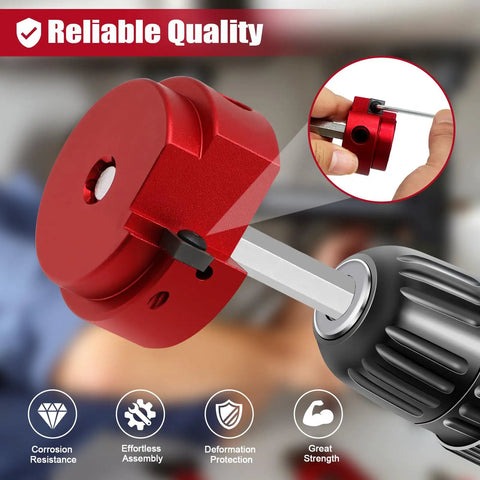 Close-up of red PVC pipe reamer from 8 Piece PVC Pipe Reamer Set For DIY Pros And Home Projects Includes PPR75 Through PPR400 Sizes Fits Standard One-Half-Inch Drills Durable Plastic Reamer Kit For Cutting Deburring And Smoothing PVC Fittings