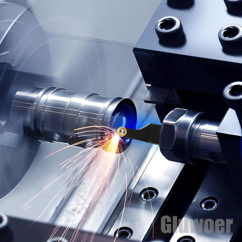 Pro Grade Dope 0.375 Inch Lathe Turning Tool Holders Set in action on metal, showcasing sparks during milling.