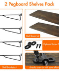 Two Pack Wooden Pegboard Shelves With Pro Grade Brackets And Thick Pegboard Hooks Durable Tool Organizer System For Garage Workshop Craft Room Hobby Studio Or Home Office