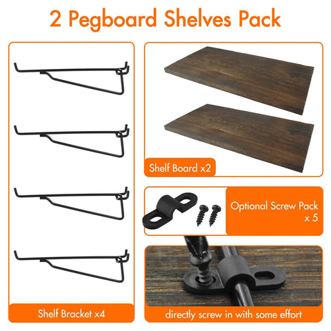 Two Pack Wooden Pegboard Shelves With Pro Grade Brackets And Thick Pegboard Hooks Durable Tool Organizer System For Garage Workshop Craft Room Hobby Studio Or Home Office