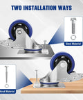 Heavy Duty 3 Inch Swivel Caster Wheels Set Of 4 showing two installation methods on steel and wood surfaces.