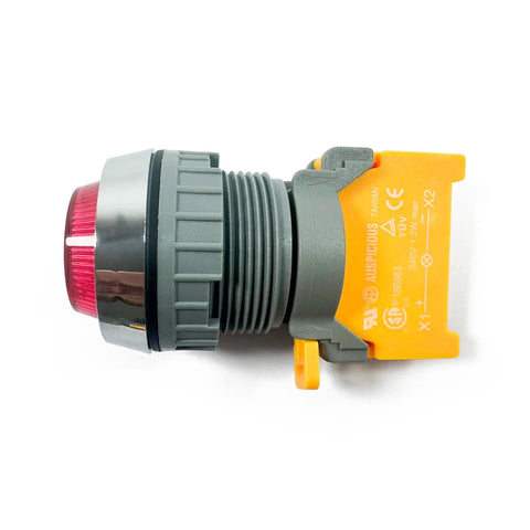 Industrial Grade Red 30mm LED Pilot Indicator Light For 120V AC DC With Bayonet BA9S Base No Fuss Install Relampable LED Bulb Built Tough For Harsh Environments UL Listed CSA Certified TUV Approved side view