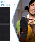 Two 15x11 Inch Rubber Shoe Soles Repair Sheets, 2.5mm Thick, Black Non Slip Bottom Material For High Heels, Leather Shoes, And Sports Shoes, Easy DIY Sole Repair To Extend Shoe Life shown with a man repairing a shoe