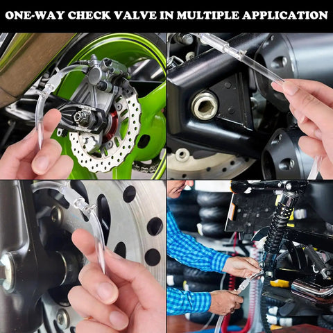 Two Piece Brake Bleeder Hose Kit With One Way Check Valve For Cars And Motorcycles DIY Friendly Bleeder Tool shown in use