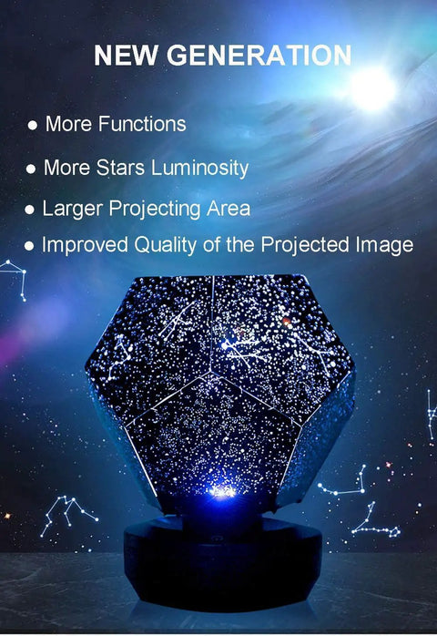 Galaxy Star LED Night Light Projector With Bluetooth Music Player featuring starry night sky projection and rotating base