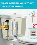 2 Inch Dual Flush Toilet Repair Kit With Metal Tool And Bolt installed in standard toilet tank, highlighting measurements