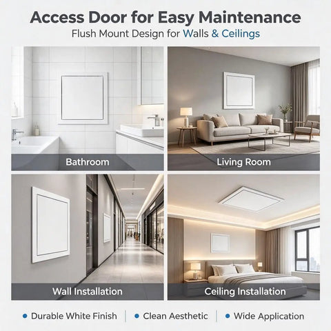 Heavy Duty Steel Access Panel For Drywall With Sleek Flush Mount Design in bathroom and living room installations.