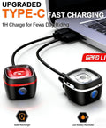 Type C Rechargeable LED Bike Front And Rear Light Set fast-charging from laptop, showing USB connection.