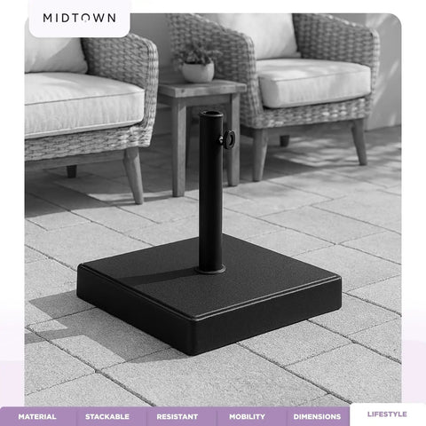 The Core Base Patio Umbrella Base With Wheels, Rock Solid 45 Lb Weather Resistant Aluminum Pole Stand For 1.5 To 2 Inch Umbrella Poles