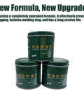 Green cans of nozzle cleaner gel 200g for welding spatter and flux removal stacked under 'New Formula, New Upgrade' text