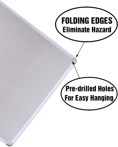 Heavy Duty 8x12 Inch Tin Sign For Factory And Workshop Safety Zone with folded edges and pre-drilled holes details