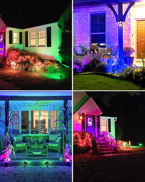 Outdoor Lit Solar Lights Waterproof 4 Pack Ultra Bright LED Landscape Uplights With 46 LEDs illuminating colorful garden areas
