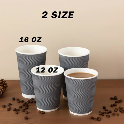 Gray ripple wall coffee cups in 16 oz and 12 oz sizes. 16 Oz Insulated Ripple Wall Disposable Coffee Cups No Lids 90 Pack Gray Corrugated.