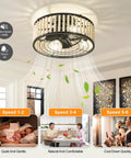 Beaded Caged Ceiling Fan With Lights And Remote 19 Inch Flush Mount Black Finish Bead Trim Design in living room
